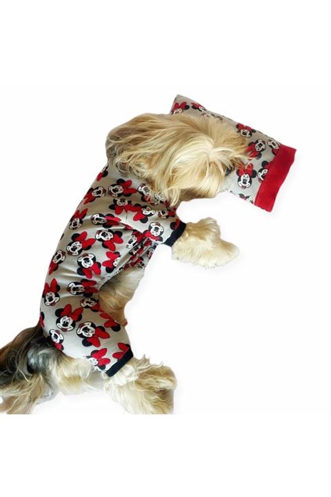 Kemique Nighty Mickey Penye Tulum Yastık Takım Uyku Set Köpek Tulumu Köpek Elbisesi