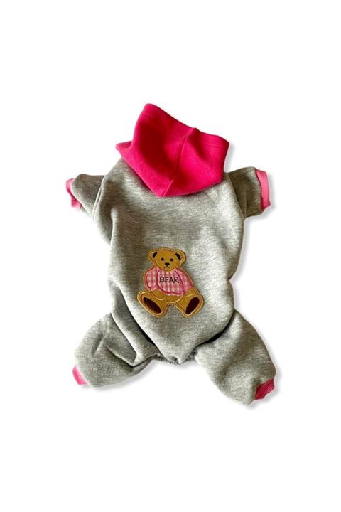 Kemique Bear Pink Grey Kedi Tulumu Kedi Kıyafeti