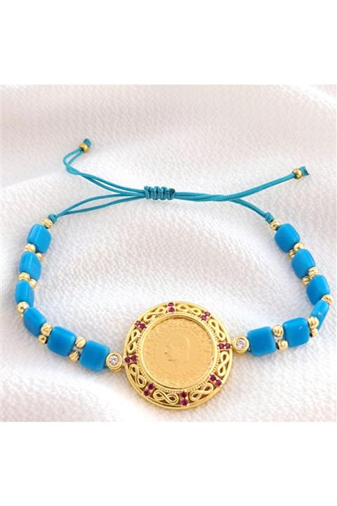 VeraDesignGold Kadın Mavi Çeyrek Altınlı Bileklik