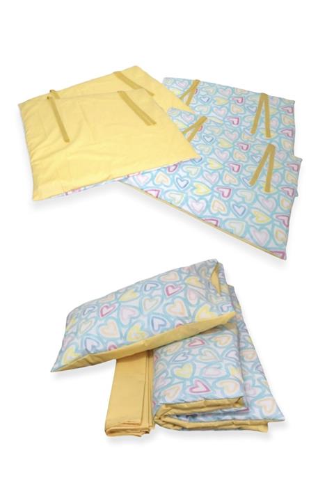 Bebek Özel %100 Pamuk 70x120 Park Beşik Kenar Koruma Uyku Seti Gökkuşağı Kalpli Sarılı (7 Parça)