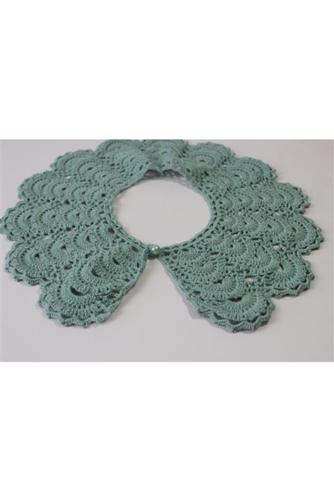 Handmade El Örgüsü Su Yeşili Şık Yaka