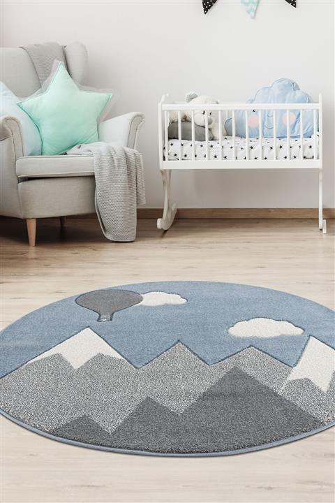 Eliz Home Dağ Bulut Balon Desenli Modern Makina Dokuma Daire Erkek Çocuk Odası Halısı