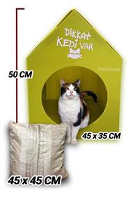 Pati Mama Kedi Evi (büyük Boy 50x45x35 Cm) + Minder (45x45 Cm) - Kedi Kulübesi - Canlara Yuva - Sarı