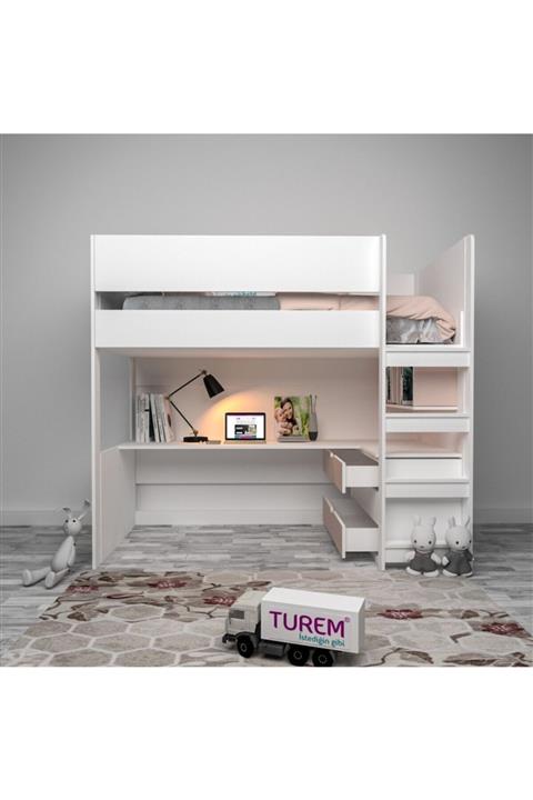 Alvers Mobilya Alice Çalışma Masalı Ve Şifonyerli Ranza Tamamı Mdf