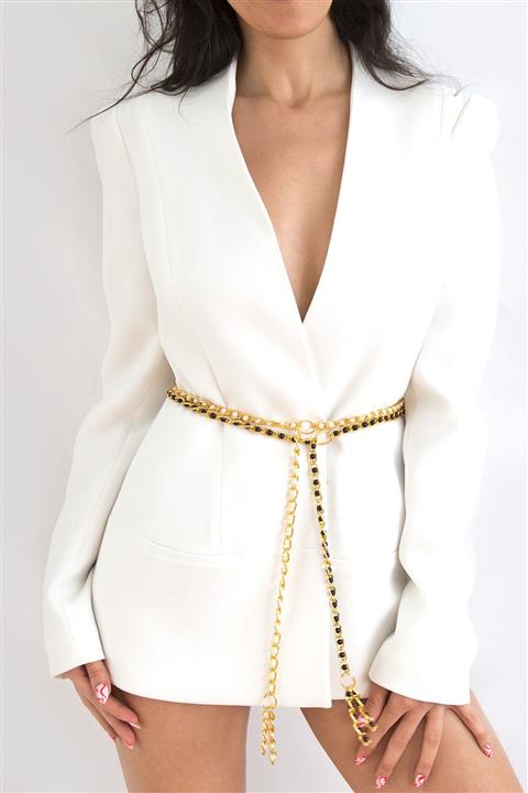 Sun Pieces Incili Altın Renk Zincir Kemer