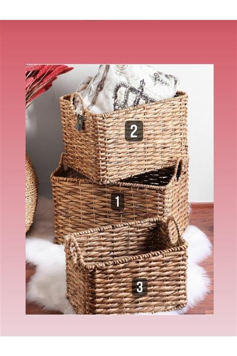 CasaLinda Hasır Dikdörtgen Kalın Organizer Sepet Orta Boy