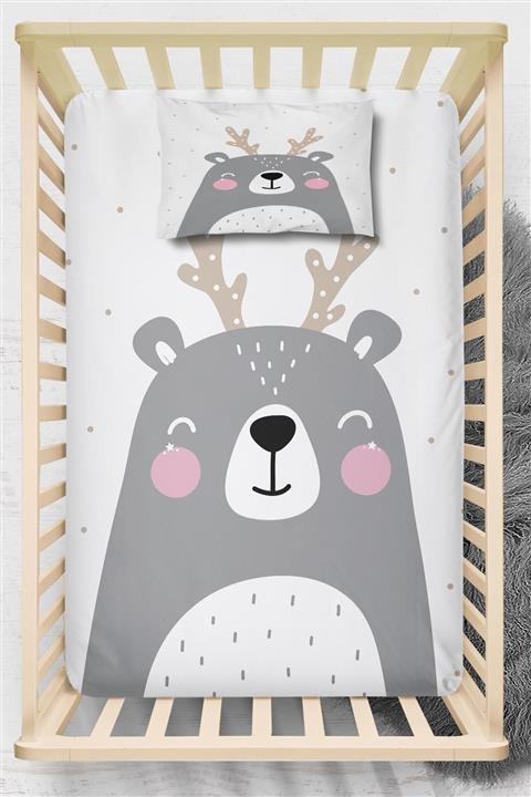 Osso Halı Osso Gri Beyaz Geyikli 3d Desenli Lastikli  Çarşaf Takımı 70x140cm