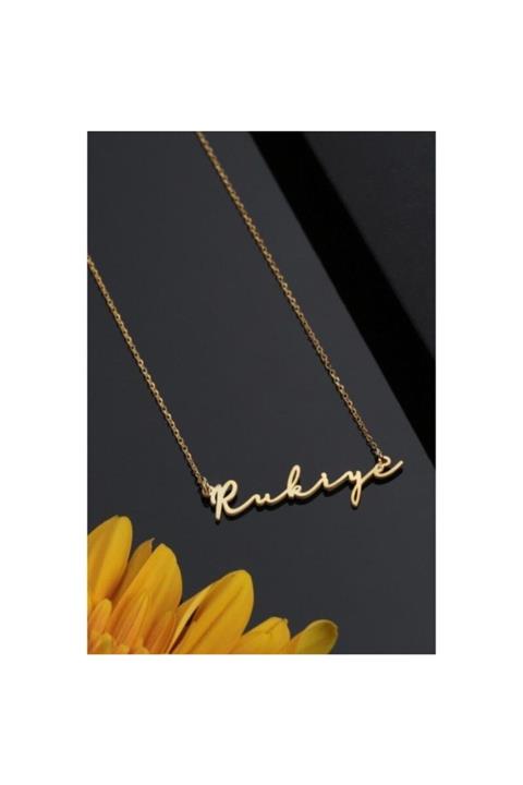 ernsilver Yatay Rukiye Isimli Kolye, Altın Kaplama, 925 Ayar Has Gümüş Kolye, Imza Kolye