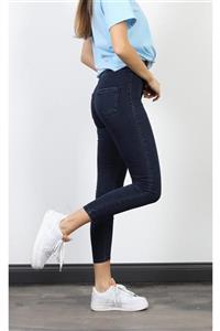 Zera Butik Kadın Lacivert Yüksek Bel Skinny Fit Jean Likralı Pantolon