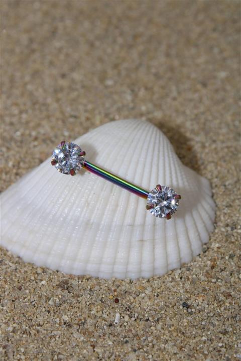 NOBLE GETTO Piercing Cerrahi Çelik Göğüs Ucu Nipple Zirkon Taşlı Gökkuşağı Renk