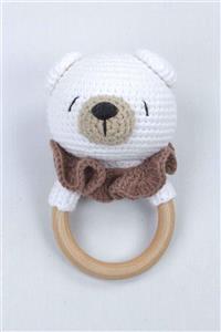 Modakids Beyaz Organik El Yapımı Amigurumi Ayıcık Çıngırak Oyuncak