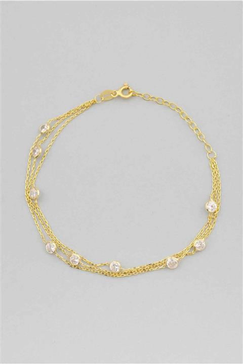 So CHIC... Üç Sıra Zirkon Taşlı 18 Ayar Sarı Altın Kaplama 19 Cm Gümüş Bileklik