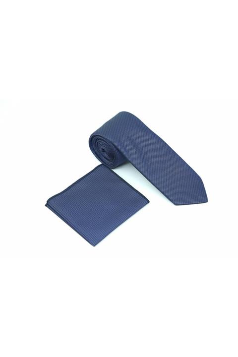 Brianze Indigo Mavi Küçük Nokta Desen Kravat Mendil Set