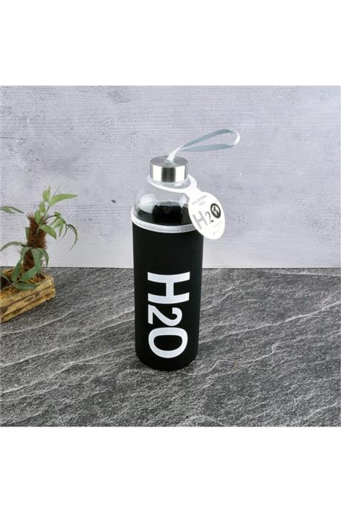 B23 TREND H20 Kılıflı Cam Matara Siyah