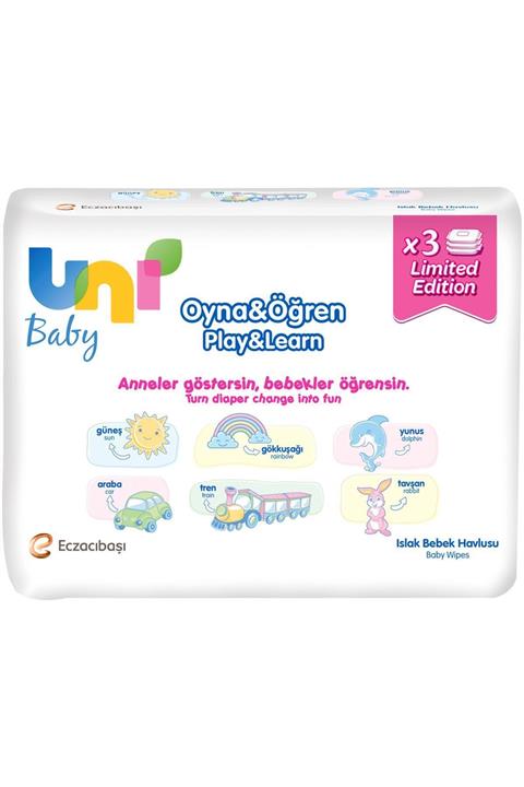 Uni Baby Wipes Oyna Ve Öğren Islak Bebek Havlusu 3 Paket 52 Adet Kategori: Bebek Havlu