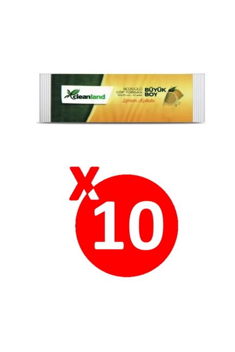 Clean Land Cleanland Büyük Boy Büzgülü Çöp Torbası / Poşeti Limon Kokulu 10 Lu Paket
