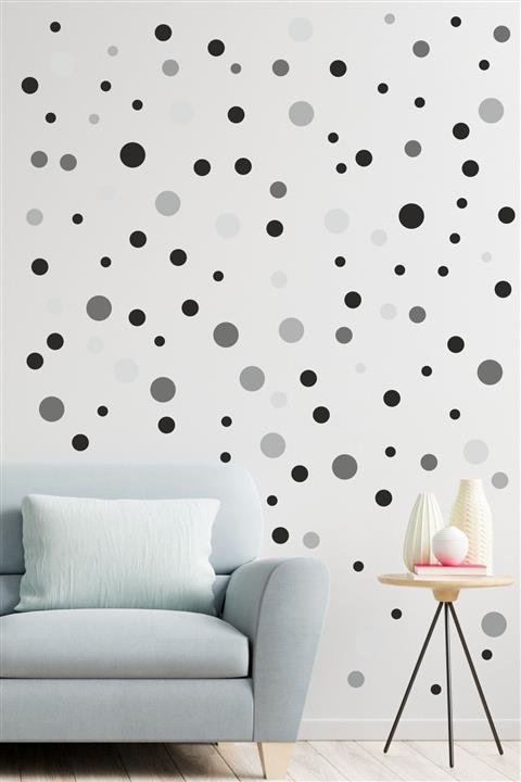 ENGINPRINT Gri Tonlu Irili Ufaklı Yuvarlak Şekil Duvar Stickerı 99 Adet