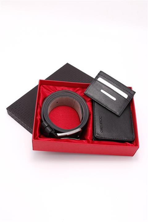 LePold Erkek Siyah Cüzdan Kemer Kartlık Seti