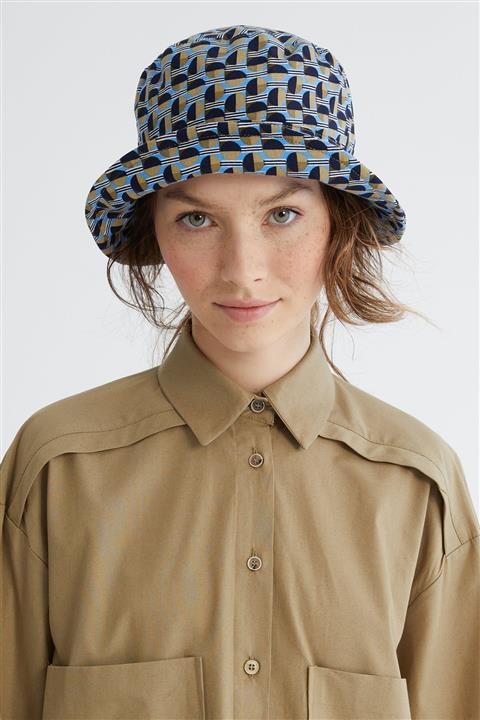 Suud Collection Mavi Desenli Triko Bucket Şapka