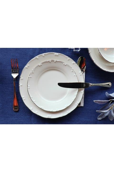 Tulü Porselen Liana 24 Parça Platin Yemek Seti