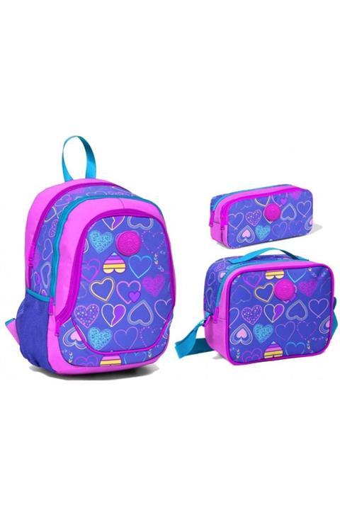 Yaygan Çanta Coral High Kids Ilkokul Okul Çantası - Kız Çocuk Mor Kalp Desenli