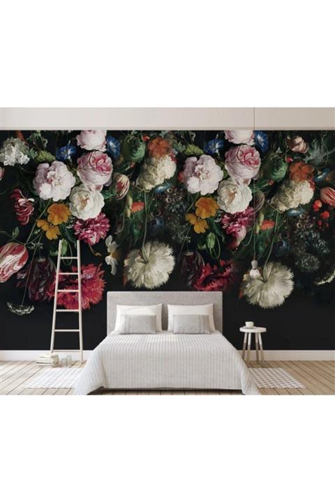 Renkli Duvarlar Renkli Çiçek Siyah Arka Plan Özel Tasarım Duvar Kağıdı 4.00x2.30