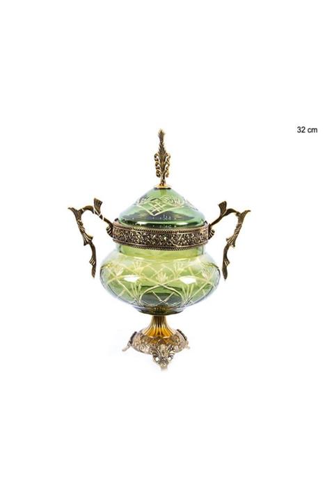 Lucky Art Yeşil Pirinç Kapaklı Kulplu Küp
