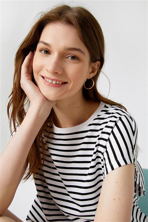 Koton Çizgili Tişört Pamuklu