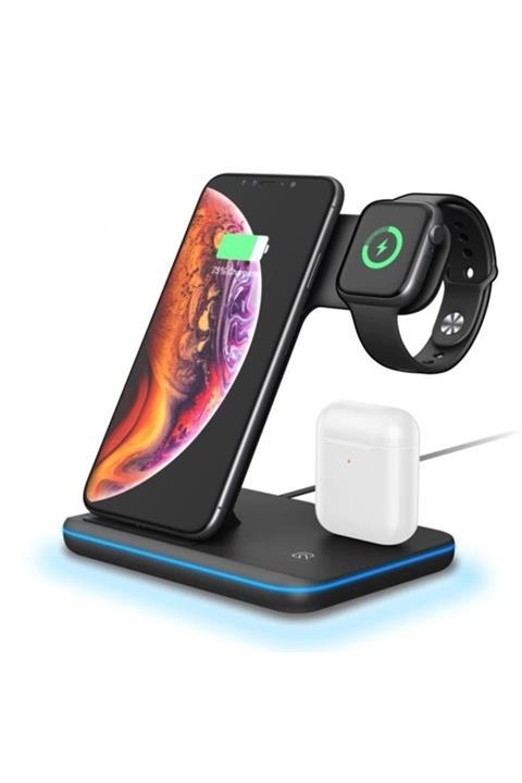Ally Mobile Ally Z5 3in1 15w Hızlı Şarj Wireless Kablosuz Şarj Stand Iphone Iwatch Airpods Siyah
