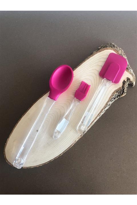 İAMOKSTORE Fuşya Yanmaz Silikon Spatula Kaşık Seti 3 Parça