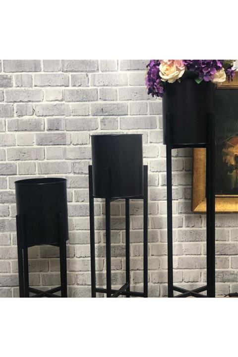 nesshomeeart Metal Siyah Dekoratif Ayaklı Saksı