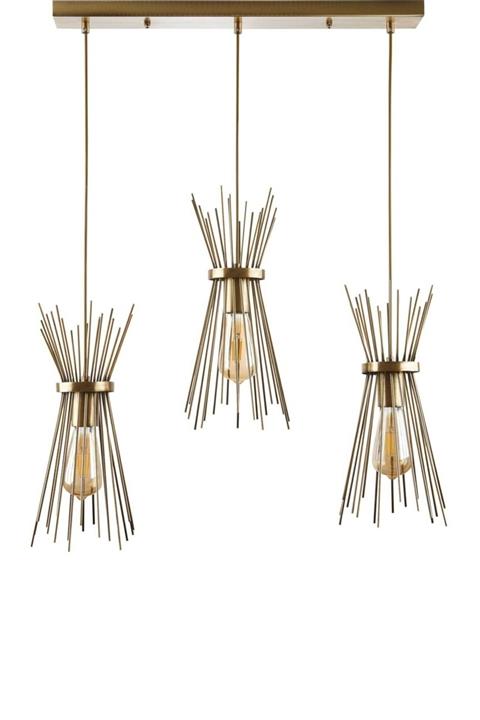 Lambadar Kirpi Model Modern Tasarım Üçlü Dikdörtgen Gold Sarkıt Avize