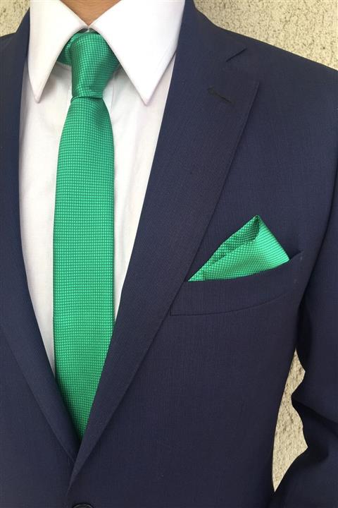 Kravatistan Yeşil Düz Kravat Mendil Seti 4k011175