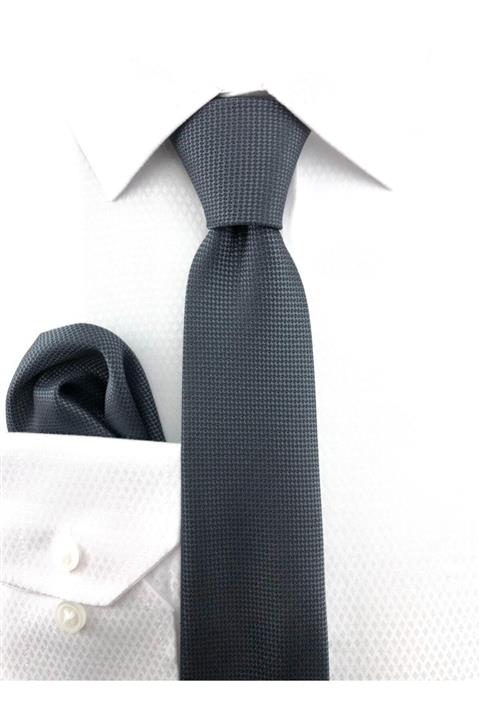 PİERRONİ Füme Oxford Desen Mendilli Kravat