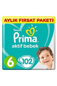 Prima Bebek Bezi Aktif Bebek 6 Beden Extra Large Aylık Fırsat Paketi 13-18 Kg 102 Adet