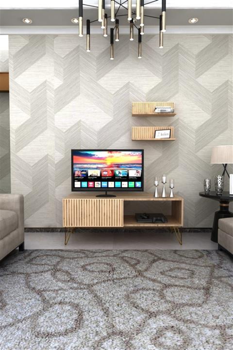 kolex Azra Tv Ünitesi 120 cm Çam Renk Gold Metal Ayaklı