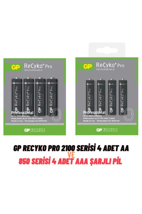 GP Batteries Gp Recyko Pro 2100 Serisi 4 Adet Aa + 850 Serisi 4 Adet Aaa Şarjlı Pil 8 Adet