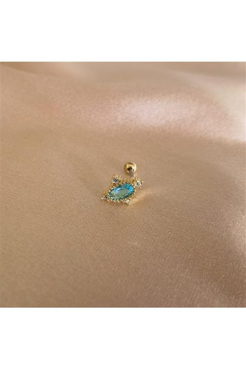 Bylin Mavi Zirkon Taşlı Helix, Tragus Cerrahi Çelik Piercing 6 mm