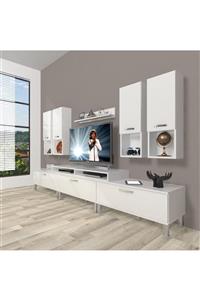 Decoraktiv Ekoflex 8da Mdf Krom Ayaklı Tv Ünitesi Tv Sehpası Parlak Beyaz