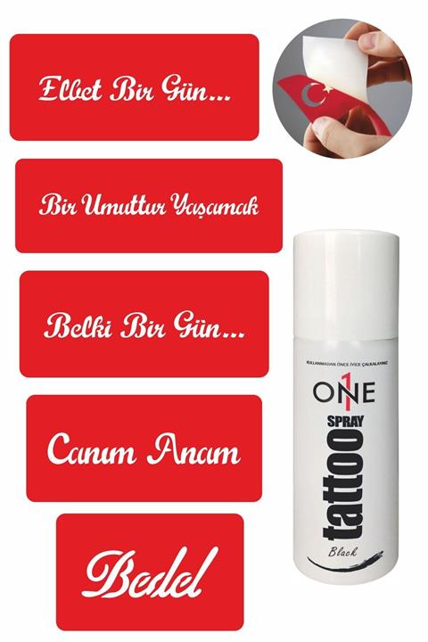 ONE SPRAY TATTOO Dövme Seti Siyah Sprey ve 5 Desen 7703915