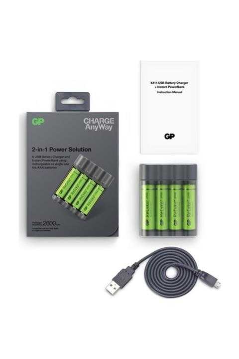 GP Batteries Gp Pil Şarj Cihazı + Anlık Powerbank Ve Recyko+ 4 Adet 2700 Aa Kalem Pilli Set
