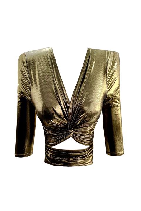GIRAGIRA Kadın Altın Önü Açık Crop Top