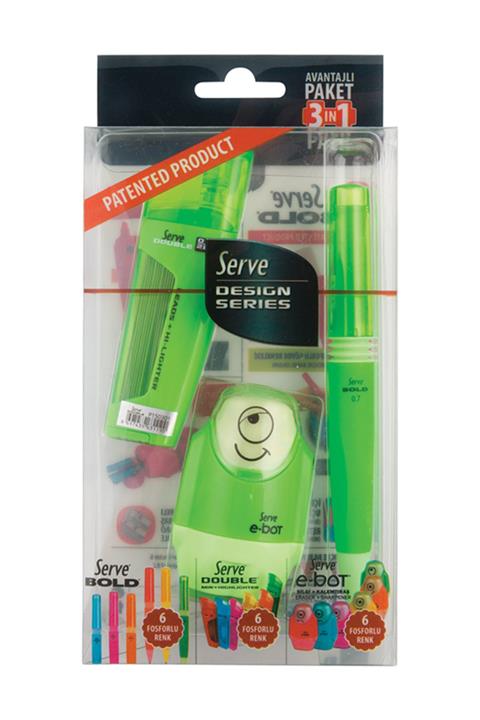 Serve Bold Kalem & Double - Fosforlu Kalem & Ring Silgi 0.7 Yeşil