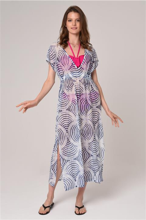 Bolder Lacivert Baskılı Plaj Elbisesi