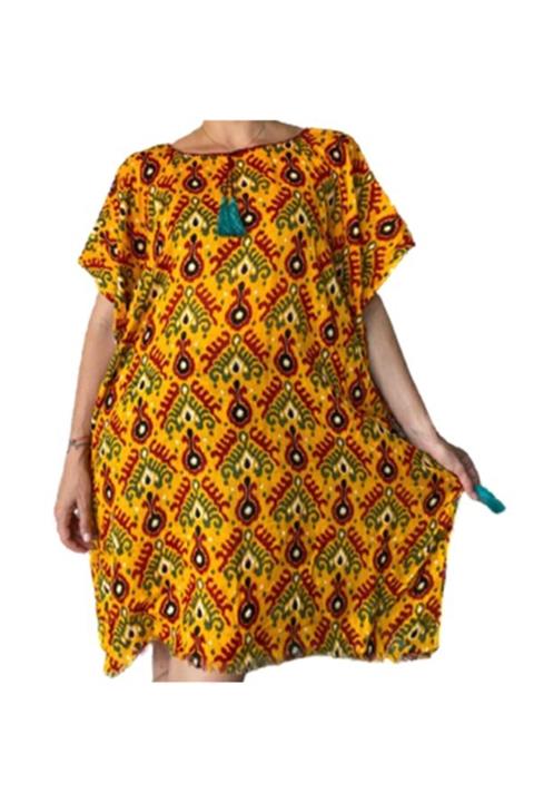 eLm Sarı Salaş Püsküllü Pamuk Pareo Elbise