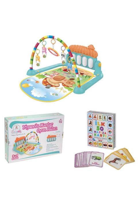 Mantar Piyanolu Oyun Halısı Figürlü + Ilk 50 Hafıza Kartı Memory Game Hediyeli