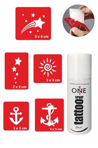 ONE SPRAY TATTOO Yıldız Çapa Dövmesi Geçici Dövme Seti Siyah Sprey Ve 5 Desen