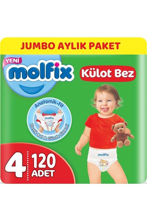 Molfix Külot Bebek Bezi Beden:4 (9-14kg) Maxi 120 Adet Jumbo Aylık Pk