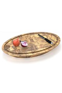 INTERBUILD REAL WOOD Interbuild Masif Meşe, End Grain,samurai Oval Doğrama Kasap Bloğu,59x39x7,8 Cm