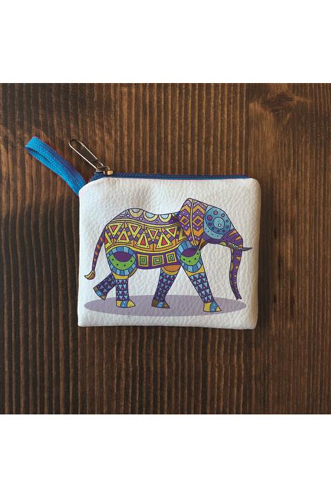 Filemo tasarım Kadın Beyaz Filli Mini Bozuk Para Cüzdanı